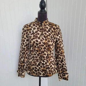 CHARTER CLUB Light Jacket Coat Leopard Print Cotton Blend Women Petite Brown 10P